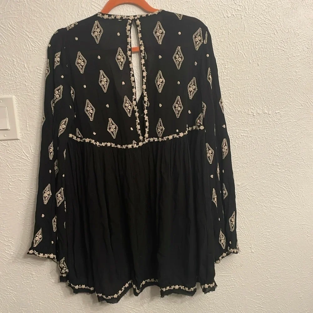 Free People Diamond Embroidered Long Sleeve Top